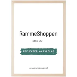 Birketræsramme, refleksfri, smal, 80 x 120 cm - Type 811