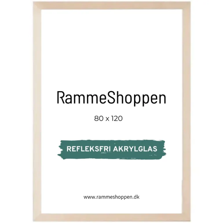 Birketræsramme, refleksfri, smal, 80 x 120 cm - Type 811