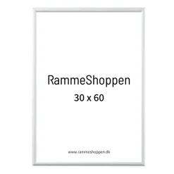 Hvid aluramme, blank, smal, Type 9006