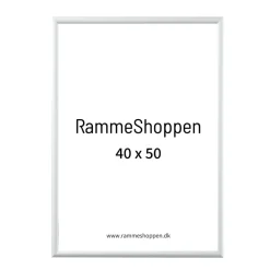 Hvid aluramme, blank, smal, Type 9006