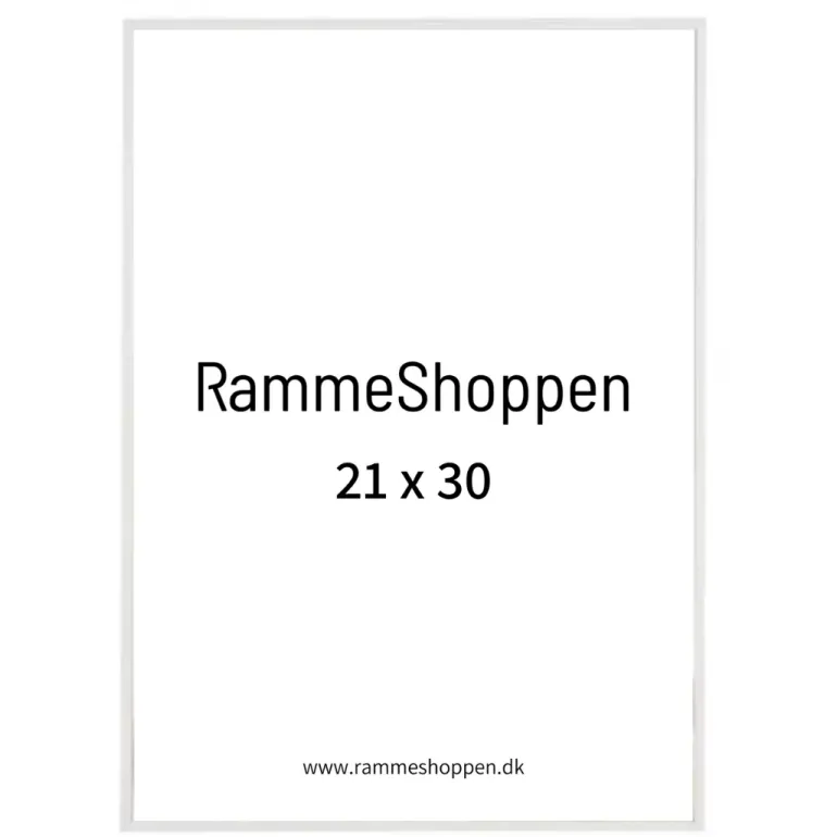 Hvid aluramme, blank, smal, 21 x 30 cm, A4, Type 9006