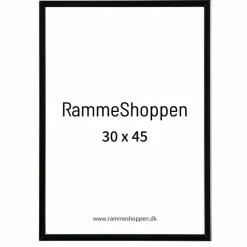 Sort aluramme, blank, smal, 30x45 cm - Type 9017