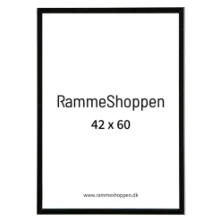 Sort aluramme, blank, smal, 42 x 60 cm, A2, Type 9017