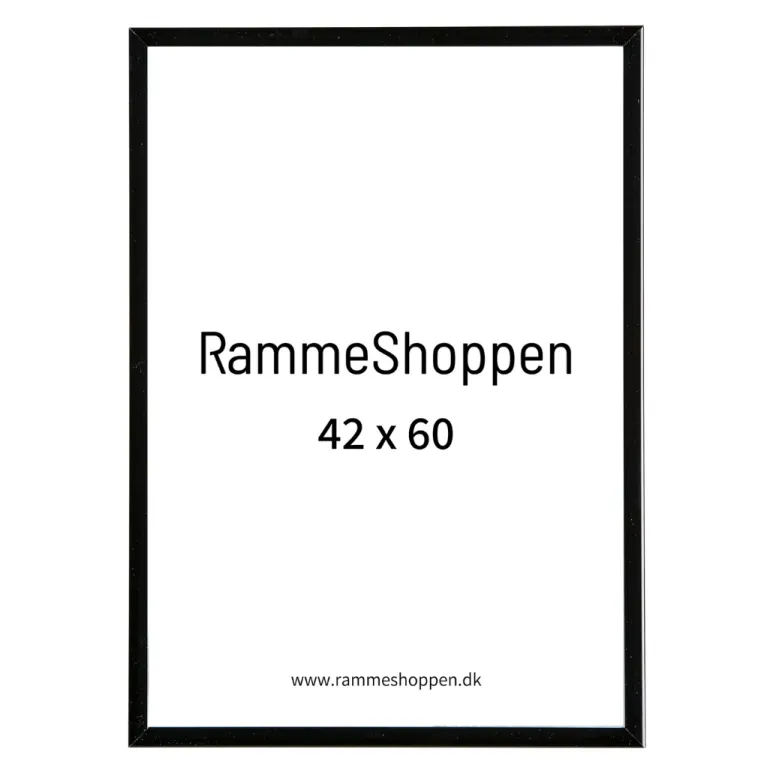 Sort aluramme, blank, smal, 42 x 60 cm, A2, Type 9017