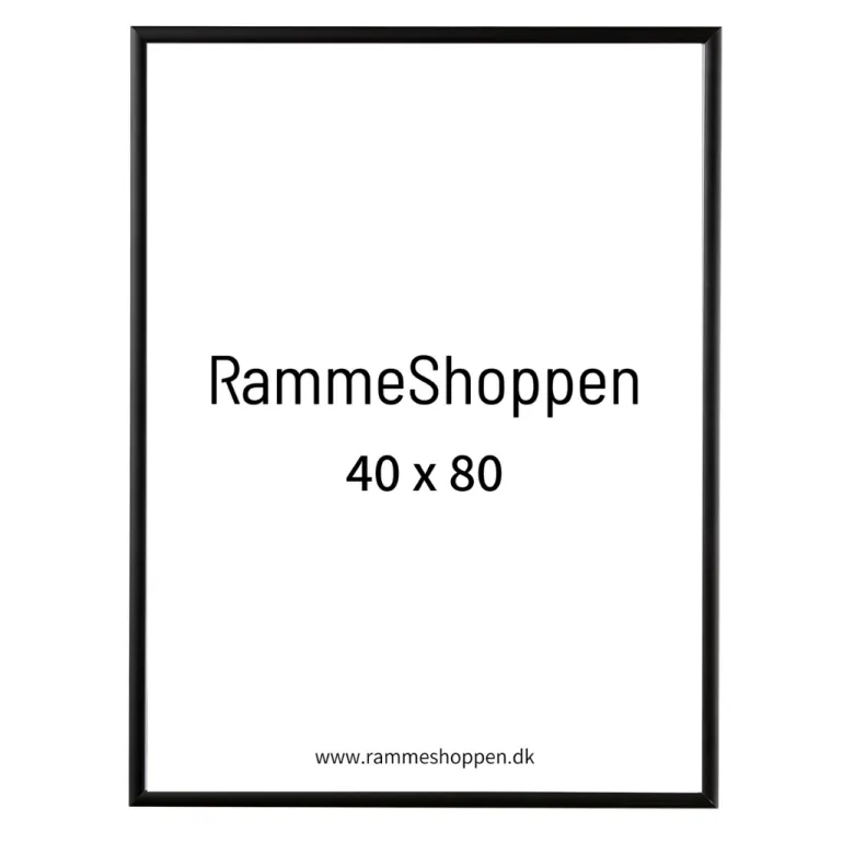 Sort aluramme, mat, smal, 40 x 80 cm, Type 672