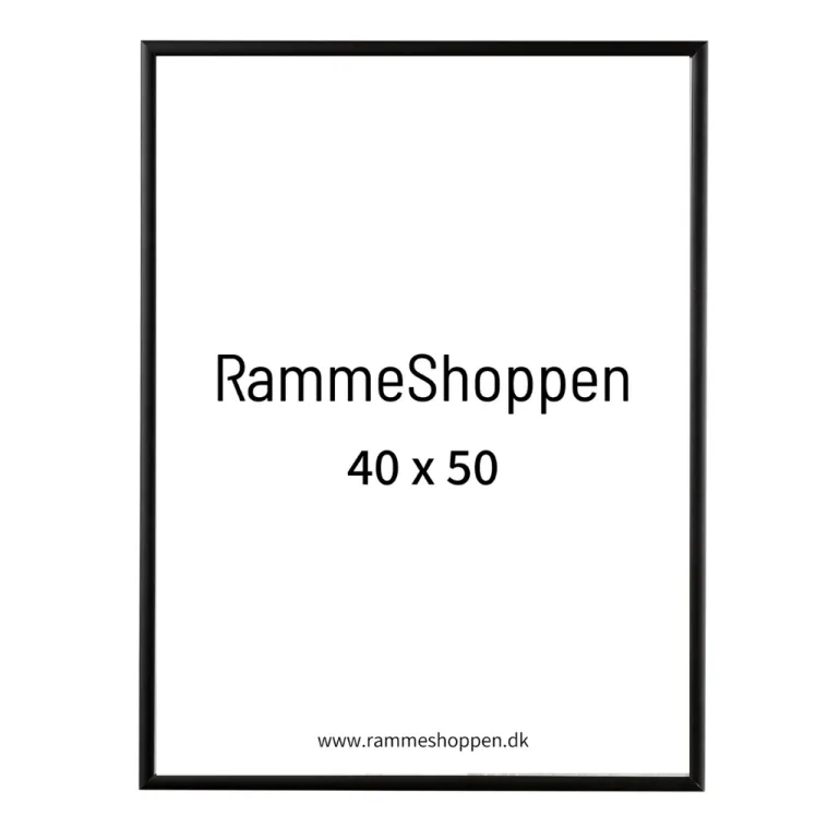 Sort aluramme, mat, smal, 40 x 50 cm, Type 672