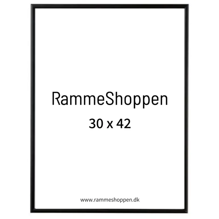 Sort aluramme, mat, smal, 30 x 42 cm, A3, Type 672