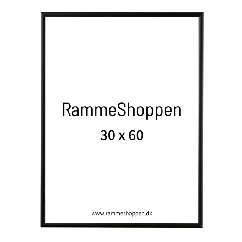 Sort aluramme, mat, smal, 30 x 60 cm, Type 672