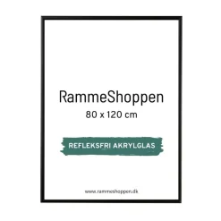 Sort aluramme, refleksfri, mat, smal, 80 x 120 cm, Type 672