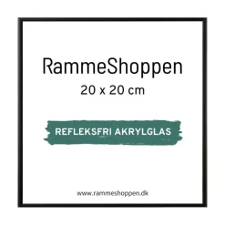 Sort aluramme, refleksfri, mat, smal, 20 x 20 cm, Type 672