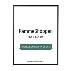 Sort aluramme, refleksfri, mat, smal, 42 x 60 cm, A2, Type 672