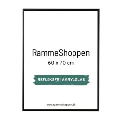 Sort aluramme, refleksfri, mat, smal, 60 x 70 cm, Type 672