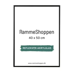 Sort aluramme, refleksfri, mat, smal, 40 x 50 cm, Type 672