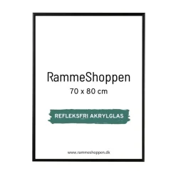 Sort aluramme, refleksfri, mat, smal, 70 x 80 cm, Type 672