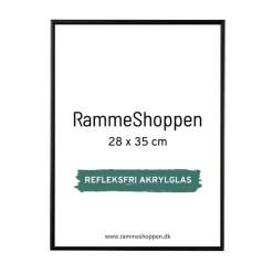 Sort aluramme, refleksfri, mat, smal, 28 x 35 cm, Type 672