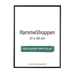 Sort aluramme, refleksfri, mat, smal, 21 x 30 cm, A4, Type 672