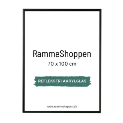 Sort aluramme, refleksfri, mat, smal, 70 x 100 cm, Type 672