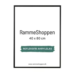 Sort aluramme, refleksfri, mat, smal, 40 x 80 cm, Type 672