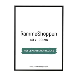 Sort aluramme, refleksfri, mat, smal, 40 x 120 cm, Type 672