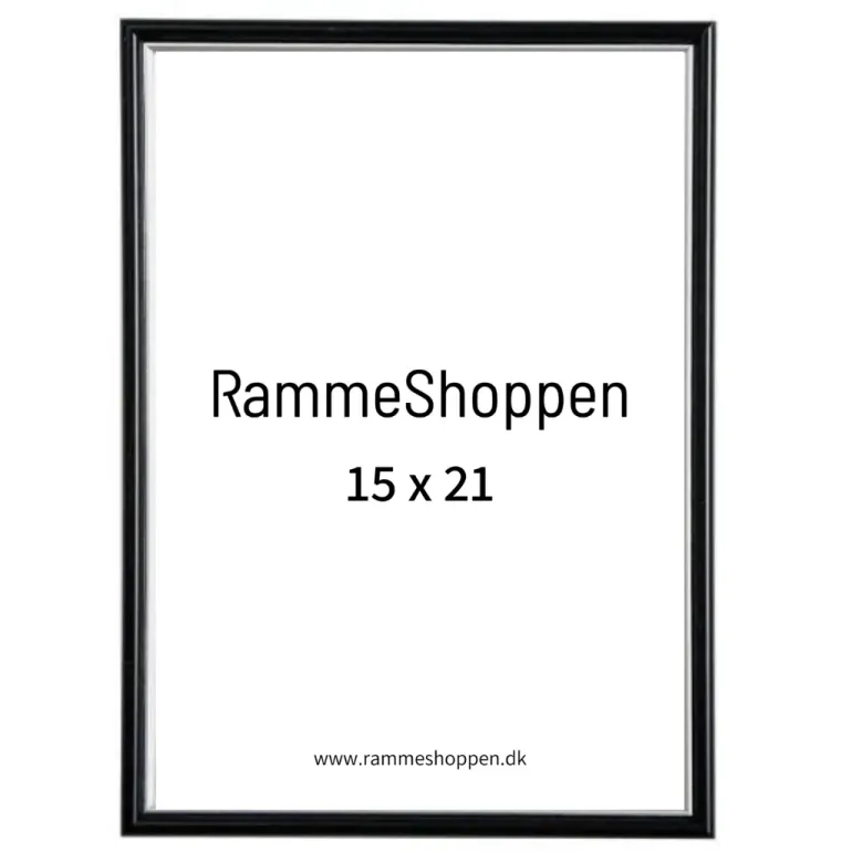Sort ramme med sølvkant, polywood, 15 x 21 cm, A5, Type 7303