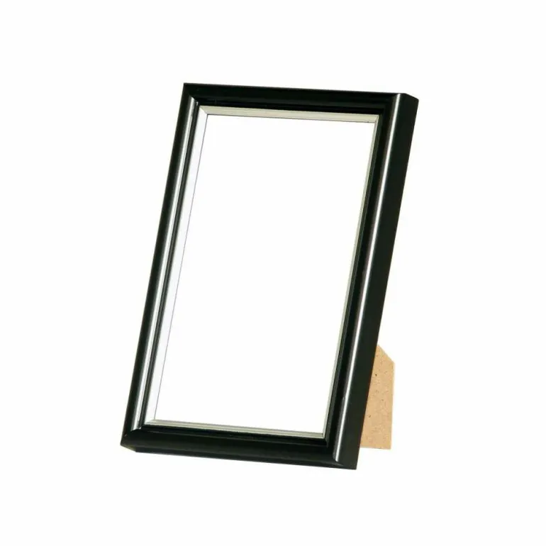 Sort ramme med sølvkant, polywood, 10 x 15 cm, Type 7303