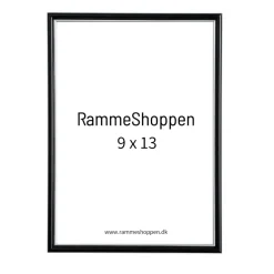 Sort ramme med sølvkant, polywood, 9 x 13 cm, Type 7303