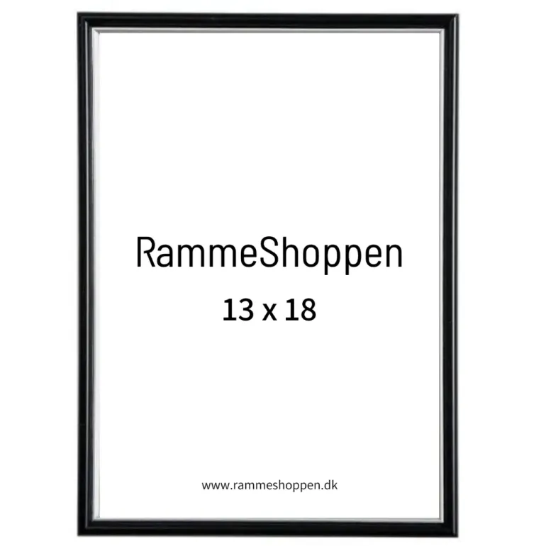 Sort ramme med sølvkant, polywood, 13 x 18 cm, Type 7303