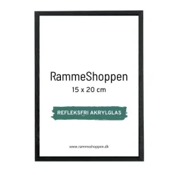 Sort træramme, refleksfri, smal, 15 x 20 cm, Type 840